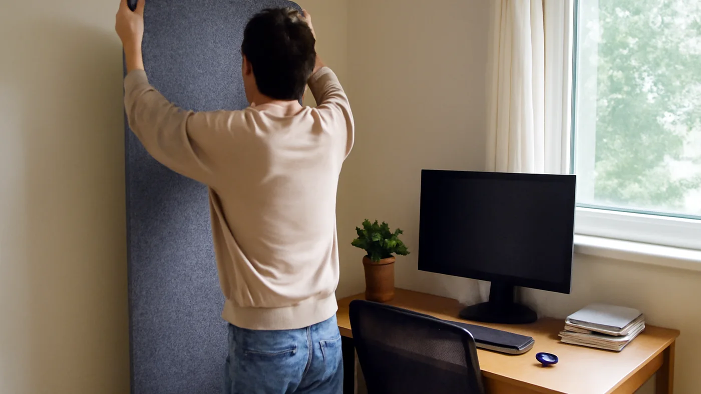Acoustic room divider in a home office
